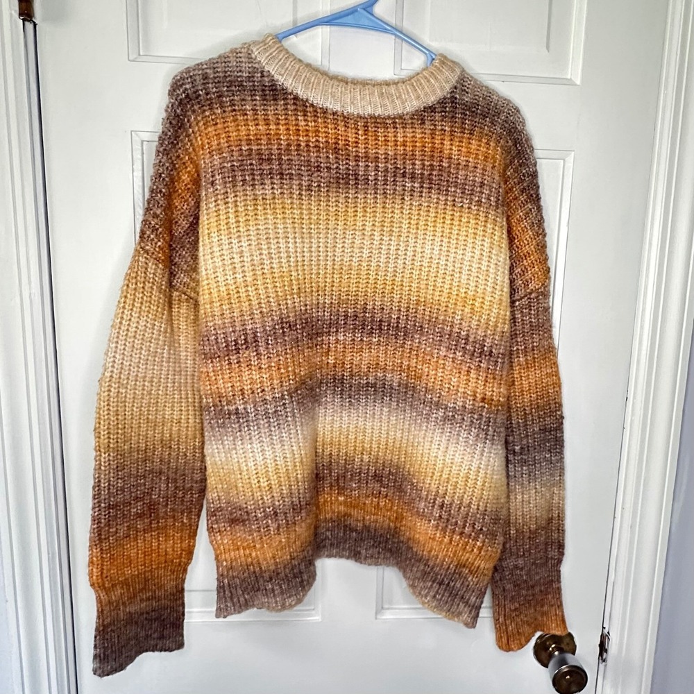 Rachel‎ Zoe Ombré Striped Knit Sweater Pullover Brown Orange Oversized Medium